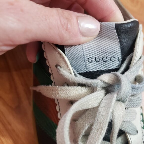 Gucci Calfskin Suede Leather Web Low Men's G74 Ardesia Black New Mystic White - Picture 8 of 14